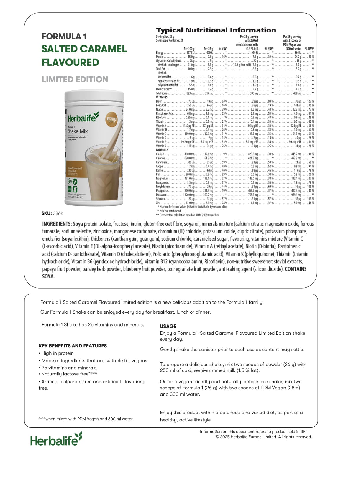 Formula 1 Shake Limited Edition Salted Caramel Flavour 2 Formula 1 Shake Salted Caramel Flavour fact sheet